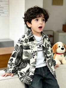 Boys' Letter Print Casual Shirt For Spring - Dark Green - View 6