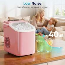 Sweetcrispy Ice Maker Countertop, Ice Machine With Portable Handle, Basket And Scoop, 26lbs Daily, 9 Bullet Cubes In 6~8 Mins, Auto-Cleaning For Home - Pink - View 6