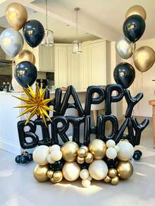 64件套生日快乐气球柱套装，包含黑色“生日快乐”横幅、爆炸星气球、乳胶气球，适用于生日派对装饰、派对场景装饰、生日快乐、家庭派对背景装饰、男女皆宜的生日装饰 - 多色 - 查看 5