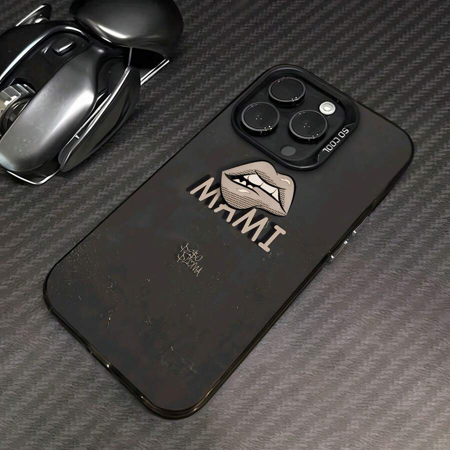 Labios en blanco y negro, arte textual de Miamifunda de teléfono Fundas compatibles con ,Apple,VIVO,OPPO,,, y Honor.Fabricadas en silicona TPU,ofrecen protección contra golpes y caídas. - Negro - Ver 1