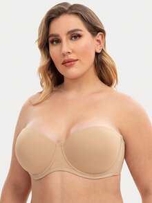 MELENECA Women's Strapless Bra For Large Bust Back Smoothing Plus Size With Underwire - Khaki - View 4