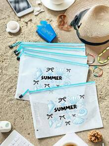 Fashionable Waterproof PVC Beach Bag, Printed With "Summer" Shell Pattern, A4 Size, Transparent Cosmetic Bag, Toiletry Bag, Nylon Zipper, Suitable For Swimming, Diving, Summer Vacation, Lightweight, Beach Essential, Travel/Back To School Essential, Vacation Companion - Multicolor - View 8