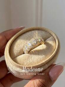 MADEONE 1枚经典优雅水滴形锆石戒指，订婚/节日礼物，925纯银首饰 - 半圓橢圓形戒指 - 查看 3