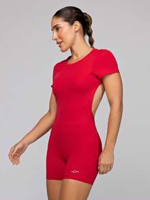 LOT FITNESS Gym Fitness Set - Weightlifting Top With Open Back And Double Shorts With Pockets - Running - 紅色 - 查看 6