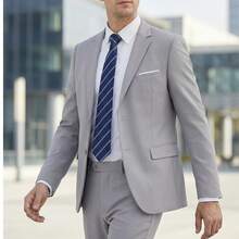 Men's Suit Jacket, Light Gray Single-Breasted Formal Wear, Elegant Slim Fit Single-Breasted Party Suit Jacket, Suitable For Formal Business Occasions, Weddings, Size XS-3XL, Men's Holiday Outfit, Valentine's Day Gift For Men - Light Grey - View 1