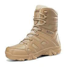 5.AA Men's Tactical Combat Boots, Zipper Desert Work Boots, Anti-Slip Breathable Hiking Boots For Men - 卡其色 - 查看 12