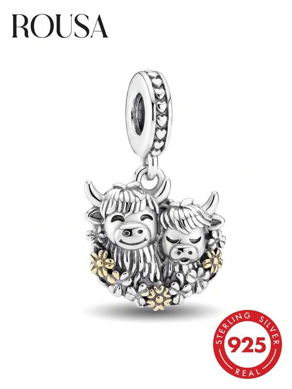 1 hạt trang trí hình hoa sừng bò Tây Tạng đôi bằng bạc Sterling 925, thích hợp để làm vòng tay, lắc tay, trang sức DIY và trang trí hàng ngày, phụ kiện trang sức cho nữ và bé gái.