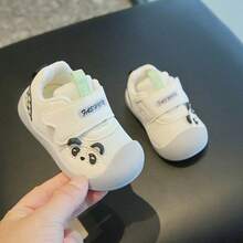 1 đôi giày tập đi cho trẻ nhỏ, unisex, hình gấu trúc hoạt hình, đế mềm chống trượt, thoáng khí, có khóa dán, thích hợp cho nhà trẻ, mùa xuân. - Màu Xám nhạt - Xem 2
