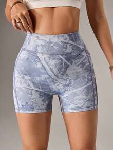 Pantalones cortos deportivos de cintura alta con bolsillos, ajustados, con estampado de leopardo de colores, pantalones cortos de yoga con bolsillo, pantalones cortos de mujer con bolsillos, ropa deportiva activa para mujer - Blanco y Negro - Ver 3