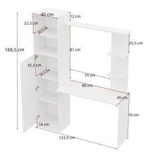 Desk/Work Table With Storage – White With Contrasting Slatted Wooden Top, Lower Cabinet With Doors And Open Upper Shelf, Office Design, 123.5 X 45 X 168.5 Cm - 白色1 - 查看 8