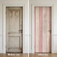 1 Roll Of Shabby Chic Pink And White Self-Adhesive Vinyl Wood Grain Wallpaper/Waterproof And Removable/Peel And Stick/Bedroom Living Room Kitchen Cabinet Wall Furniture Renovation/Old Wooden Door Renovation/Background Wall Decoration/Renter Friendly - Pinkish-white Wood Grain - View 5