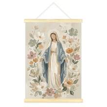 1 Stück gerahmtes/ungerahmtes Vintage Floal Gesegnete Mutter Gottes Leinwand Poster, minimalistischer Muster der Jungfrau Maria, christliche Wandkunst, Religion, katholische Taufe, Unsere Liebe Frau von Schriftrolle Gemälde für Apartment, Wohnzimmer, Schlafzimmer, moderne Heimdekoration - Poster - Übersicht 5