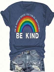 Women's Reading Rainbow Graphic Tee With Book Design Tee, Soft, Heavyweight, Fitted Fit, Print, Graphic, Design, Book, Rainbow Print, For Casual - 藏藍色-4 - 查看 14