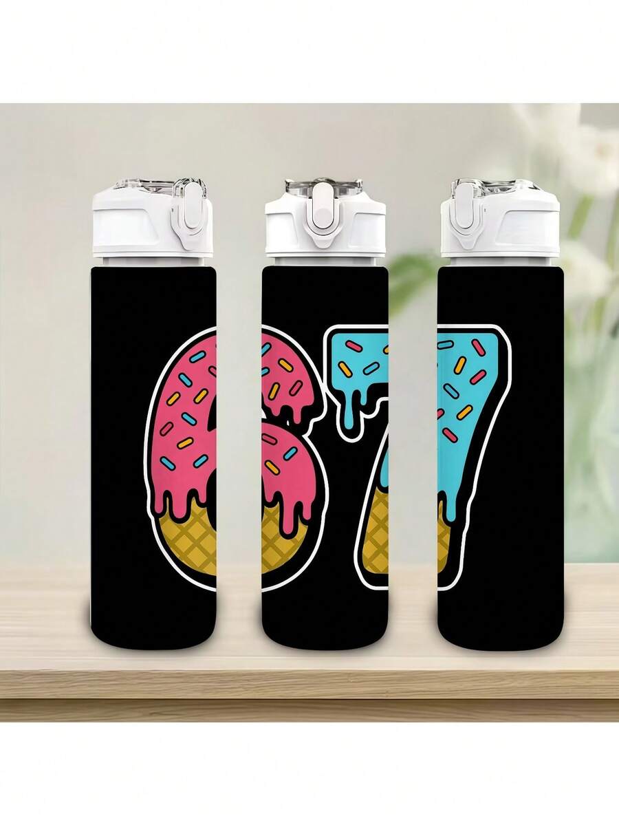 1个粉蓝甜甜圈图案67号水瓶,750毫升/26盎司塑料运动水瓶,可爱印花,防漏弹开式瓶盖,轻便耐用,大容量,可重复使用,适合办公室、健身房、户外运动、瑜伽、跑步等场合,也是万圣节、圣诞节、情人节、感恩节、生日礼物的理想之选。 - 彩色 - 查看 1