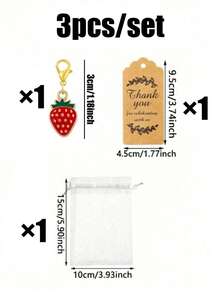 Conjunto de Chaveiro de Morango, Inclui Chaveiro de Morango Feito à Mão, Cartão de Agradecimento e 5 Sacos de Organza. O Chaveiro é Feito à Mão no Design de Morango Vermelho e Branco. Ideal para Presentes de Dama de Honra, Presentes de Convidados, Festas de Aniversário, Chás de Bebê, Festas do Dia das Mães, Festas de Noivado, Festas de Despedida de Solteira e Comemorações de Formatura, Acessório Portátil Fofo, Decoração de Morango e Cereja, Estilo Y2K - multicolorido - Visão 10