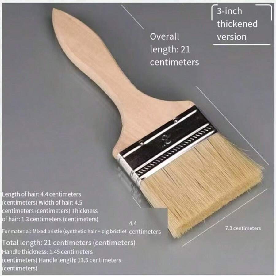 3in/3.94in Bristle Brush With Wooden Handle, Suitable For Baking, Grilling, Pancake Coating, Industrial Pig Hair Brush, Paint Brush, Soft Hair Brush, Grilling, Home Decoration, Glue, Paint Cleaning Household Brush