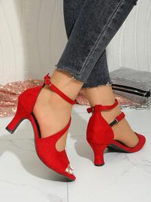 Giày sandal cao gót cỡ lớn dành cho nữ, giày cao gót đế dày hở mũi, sandal thời trang thanh lịch, thoải mái, thích hợp cho kỳ nghỉ. - Đỏ - Xem 5
