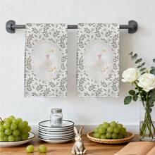 MEMNUN 2件裝復古草葉圓邊蝴蝶結鴨子印花廚房毛巾 15.75*23.62英吋(40*60公分)超細纖維手巾洗碗巾居家廚房餐廳禮品裝飾巾四季通用洗碗巾、手巾、洗碗布家居裝飾、廚房裝飾、浴室裝飾 - 彩色 - 查看 8