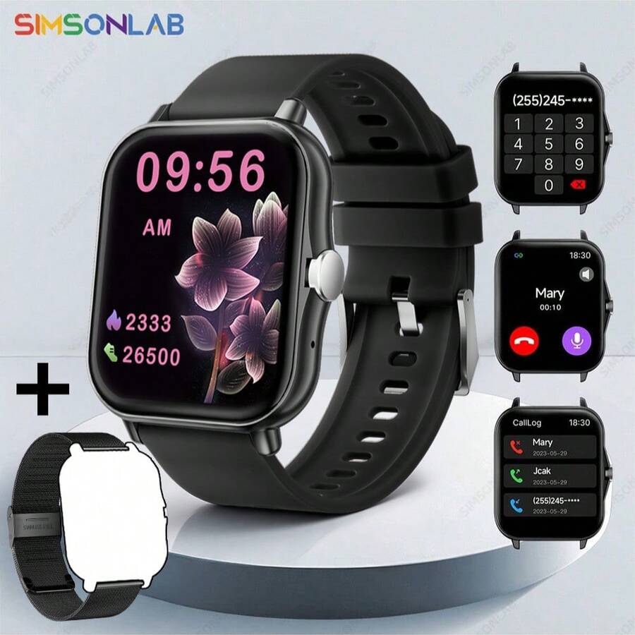 2026 Upgraded Steel Strap Silicone Smart Watch, Unisex, With Bluetooth Calling, Customizable Dial And Timer Functions - Black - View 1