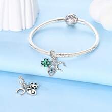 Colgante de plata de ley 925 con trébol de cuatro hojas, ojo azul y herradura, adecuado para pulsera y collar original, joyería DIY para mujer, regalo de cumpleaños - Plateado - Ver 4