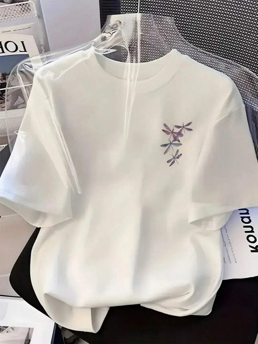 Women's White Cotton T-Shirt With Floral And Cartoon Letter Print, Round Neck, Casual Top, Breathable, Machine Washable, Suitable For Summer Parties And Daily Wear. Local Community Store In Stock. Quick-Drying, Soft, Comfortable Cotton. Enjoy A Discount. Suitable For Easter, Halloween, Thanksgiving, Etc. - 白色 - 查看 1