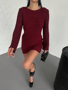 WOMEN'S KNITTED MINI DRESS - Red Violet - View 2