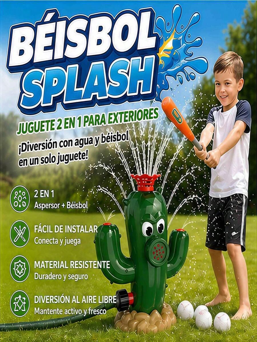 Juguete 2 en 1 Regalo para niños: Juguete de béisbol con rociador de agua de cactus verde: un divertido juego de agua para exteriores, perfecto para fiestas en el jardín y la piscina. - Verde Oliva - Ver 1