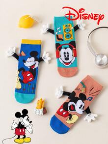 1 par de calcetines largos de tubo de diseño 3D de Disney con manos entrelazadas, calcetines de tubo alto de moda para niños, calcetines de regalo de calidad, calcetines de Disney para pequeños fans de vuelta al colegio, transpirables, que absorben la humedad, casuales, multifuncionales, con estampado de dibujos animados adecuados para regalos y uso diario - Multicolor - Ver 6