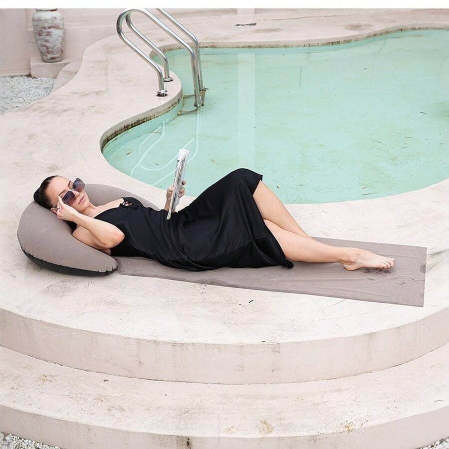 Inflatable Headrest Beach Mat, Outdoor Picnic Camping Mat, Home Single Sleeping Pad, Convenient And Easy To Fold And Carry - Coffee-colored Cushion - View 1