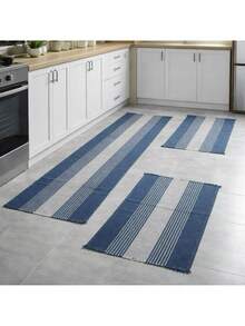 Kitchen Mat And Runner Set With 3 Pieces, Various Colors, Plain And Striped - Grey - View 2