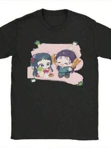 Camisetas masculinas "The Apothecary Diaries" com Maomao e Jinshi, feitas de puro algodão, camiseta criativa de manga curta e gola redonda. - Preto - Ver 1