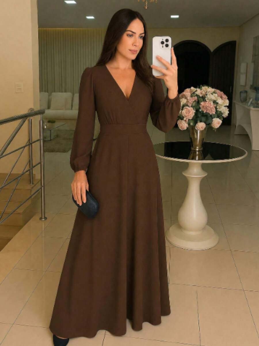 Elva Dress With Neckline - Rust Brown - View 1