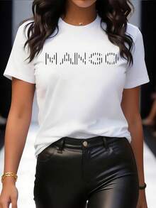 New Short Sleeve T-Shirt With Round Neck And Letter Print – Stylish And Fashionable – Y2K – Women's Casual Sports T-Shirt With Round Neck And Short Sleeves In Sizes S-XXL - 白色 - 查看 1