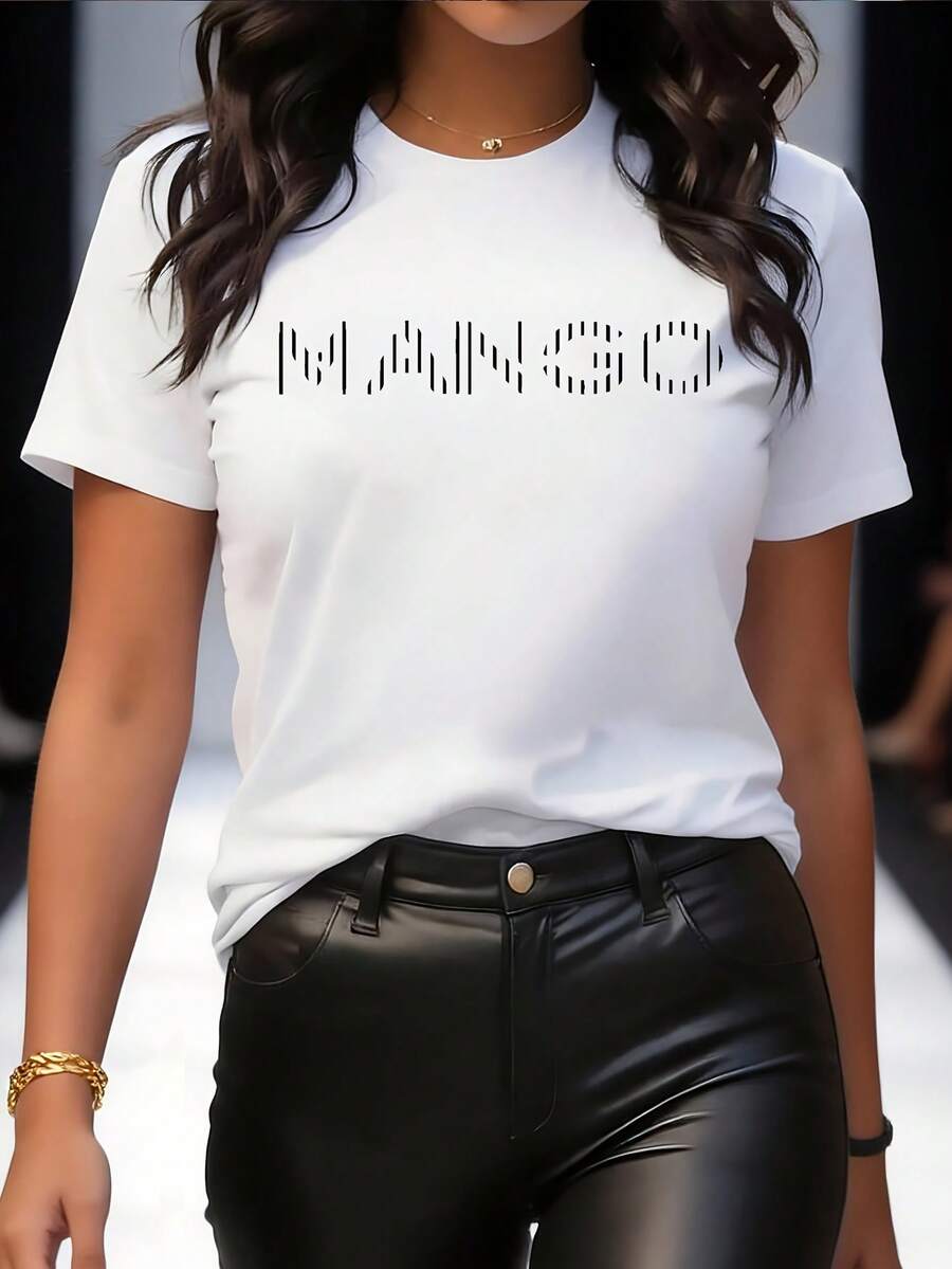 New Short Sleeve T-Shirt With Round Neck And Letter Print – Stylish And Fashionable – Y2K – Women's Casual Sports T-Shirt With Round Neck And Short Sleeves In Sizes S-XXL - 白色 - 查看 1