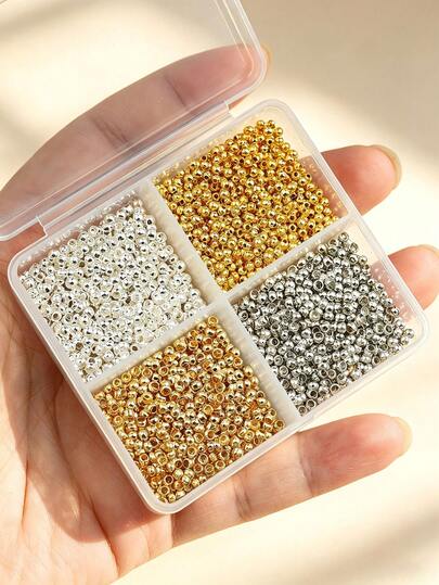 Hộp 4 màu, 800 hạt (200 hạt mỗi màu), hạt bấm 2.5mm, hạt bấm dẹt đa năng, thích hợp để hoàn thiện vòng cổ, vòng tay, làm đồ trang sức thủ công.