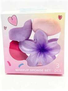 4pcs Soft Makeup Sponge Set, Includes Flower-Shaped Sponge Holder, Dry & Wet Use Makeup Blender Sponges, Suitable For Foundation, Concealer And Powder, Latex-Free Makeup Blender Sponge Set, Ideal For Beginners And Daily Makeup - Multicolor - View 2