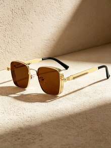 1pc Retro Metal Frame Fashion Glasses, Luxury Silver Frame Mechanical Design Unisex Street Style UV Protection - Multicolor - View 15