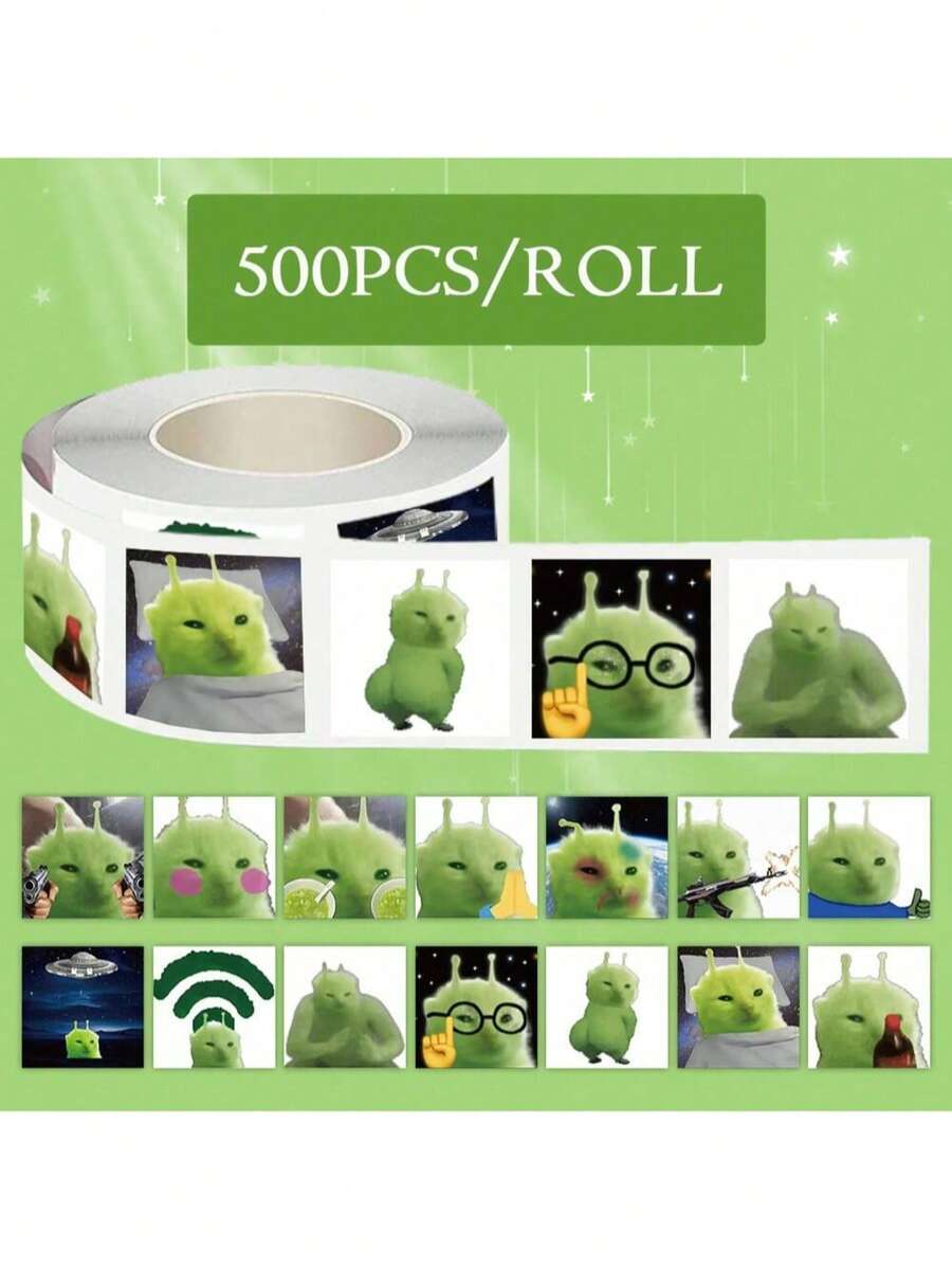 500张/卷 可爱搞笑外星猫表情涂鸦创意贴纸 DIY笔记本电脑冰箱行李箱手机壳水杯装饰贴纸玩具 - 彩色 - 查看 1