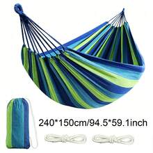 2-Person Colorful Canvas Hammock Set, Suitable For Patio, Garden, Backyard And Indoor/Outdoor Use - Includes Storage Bag + Ropes (Red, Blue), Camping Equipment - Blue - View 16
