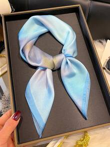 1pc Faux Silk Simple Design Solid Color Printed 27.6in Square Scarf, Women Fashion Versatile Headband, Waistband, Decoration Scarf, Suitable For Daily Wear,Travel Essential,Beach Towel - Baby Blue - View 2