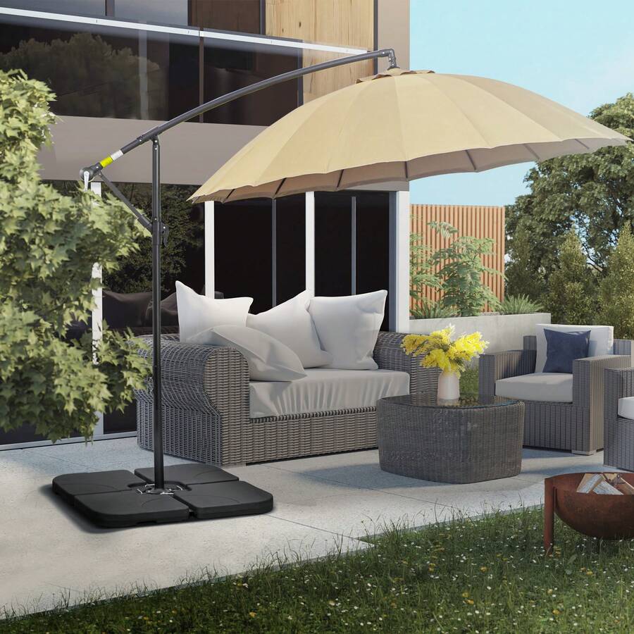 Offset Parasol Base, Set Of 4, Ballastable With 60 Litres Of Water Or 78 Kg Of Sand, Black Colour For Optimal Stability. - Black - View 1