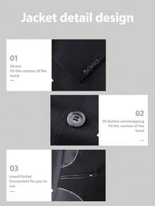 2026 Trending Men's 3-Piece Suit Set - Peak Lapel Blazer, Vest & Dress Pants | Classic Solid Formal Wear For Wedding Guest, Business & Prom (Easy-Care Poly-Viscose Blend) - 黑色 - 查看 4
