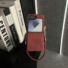 經典酒紅色手機殼附防丟掛繩，相容 Galaxy ZFlip7 Flip8 Z Flip6 ZFlip 5 Zflip6 Zflip5，防震後蓋保護殼 - 酒紅色 - 查看 3