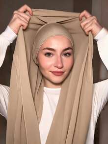 1 pieza Hiyab instantáneo con broche magnético, combo de pañuelo de gasa con gorro interior de punto jersey, pañuelo de cabeza instantáneo 3 en 1. Tela de gasa suave y sedosa, transpirable, adecuada para abaya diaria, vacaciones, oración, uso en la mezquita, toalla de playa - Multicolor - Ver 6
