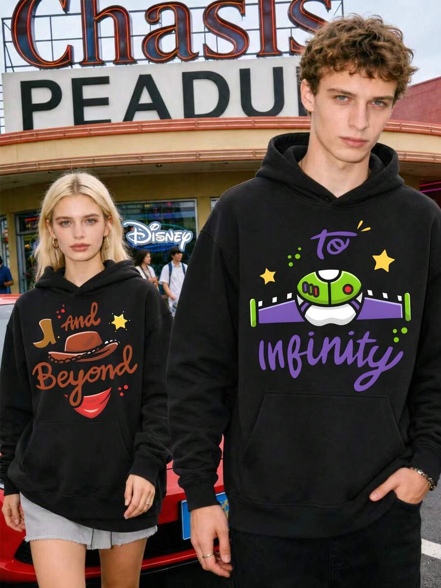 Disney Official Licensed Toy Story To Infinity And Beyond Oversized Hoodie Men/Women Front Print Woody & Buzz Graphic Casual Streetwear Pullover - 女性 - 查看 1