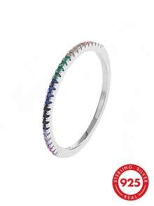 1 chiếc nhẫn bạc 925 cao cấp đính đá Zirconia hình học cầu vồng, quà tặng sinh nhật. - Bạc - Xem 1