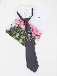 1 pieza Corbata minimalista casual de unicolor con decoración de oso, corbata cómoda y versátil adecuada para uso diario, ir al trabajo, fiestas y combinaciones - Multicolor - Ver 8