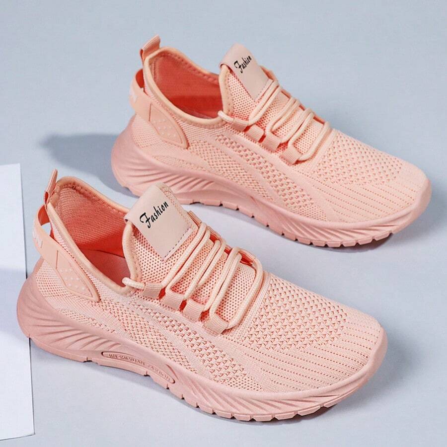 2025 New Style Women's Casual Sports Shoes Solid Color Lace-Up Slip-On Wear-Resistant Eva Insole Women's Tennis Shoes Indoor Exercise Outdoor Hiking Autumn And Winter Women's Shoes - 粉色 - 查看 1