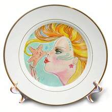 3dRose CP_78675_1 - Plato de Porcelana diseño de Sirena Color Rosa Pastel - Multicolor - Ver 3