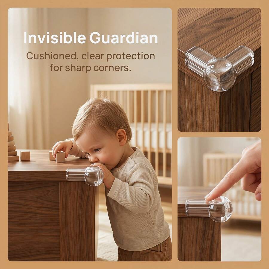 4pcs Transparent/Black Baby Corner Guards, High-Heat Selling Desk Edge Protectors, Baby Anti-Collision Safety Devices, Transparent Invisible Silicone Material, Suitable For Furniture, Tables, Chairs, Cabinets, Essential Safety Protection For Nursery And Home - Multicolor - View 1